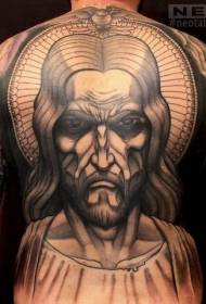 back color angry jesus portrait tattoo pattern