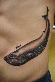 назад супер реалістичний китовий чорний сірий малюнок татуювання