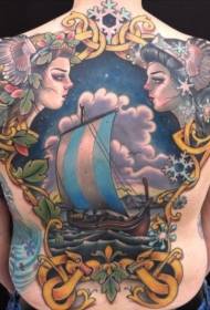 узорак тетоваже пиратског брода у задњој бајци