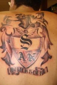back black gray badge and letter tattoo pattern