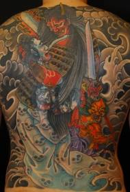 patrón de tatuaje pintado de batalla de samurai japonés de espalda completa