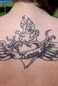Aizmugurējie spārni ar svēta Sirds tetovējuma rakstu