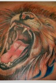 背部超級逼真的獅子頭紋身圖案