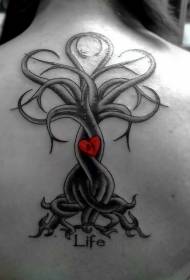 Torna a forma di cuore rosso e lettera grande albero modello tatuaggio
