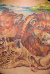 kolor tyłu przystojny wzór tatuażu rodziny lwa
