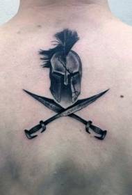 Indietro semplice elmetto spartano nero e motivo tatuaggio spada incrociata