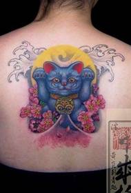 Mėlynas „Lucky Cat“ tatuiruotės raštas