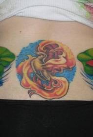 disegno del tatuaggio fenice fuoco colorato in vita