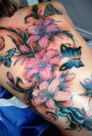 hátul hihetetlen festett reális virág pillangó tetoválás mintával