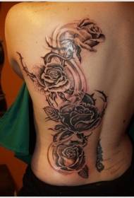 tilbage smuk sort og hvid stor rose tatoveringsmønster
