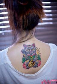 back cute lucky cat tattoo pattern