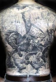 nuevo caballero en batalla patrón de tatuaje gris negro