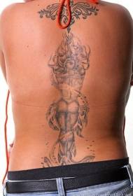 背部性感的人形美人鱼纹身图案
