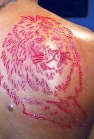Modello di tatuaggio di carne con taglio leone rosso posteriore