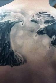 indietro splendido modello realistico di tatuaggio del tatuaggio dell'aquila in bianco e nero