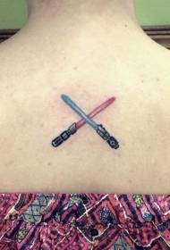 leđa crtani stil obojeni križ svjetlo mač tetovaža uzorak