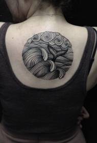 terug indrukwekkend zwart lijn surf fishtail tattoo patroon