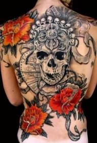 задній чорний золи та червоний квітка татуювання візерунок