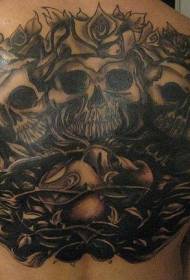 黒い頭蓋骨とroseの背中のタトゥーパターン