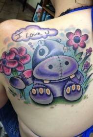 modello di tatuaggio fiore di ippopotamo viola stile comico carino indietro