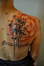 tilbake svart blomst tatoveringsmønster