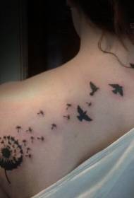 lány vissza a pitypang és a madár gyönyörű tetoválás minta