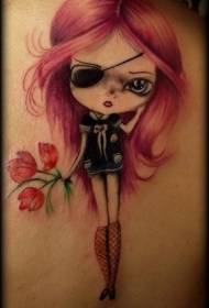 背中の面白い漫画海賊少女塗装タトゥーパターン