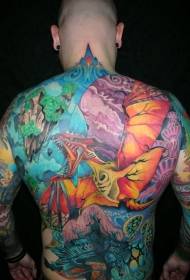 indietro incredibile modello di tatuaggio ricco di colori a tema Avatar
