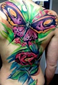 costas aquarela flor borboleta personalidade tatuagem padrão