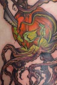 stupendo coltello da zucca marcio dipinto e modello di tatuaggio di polpo