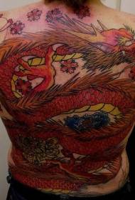 tillbaka gigantisk röd dragon tatuering mönster