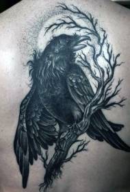 назад црна прекрасна врана шема на тетоважи