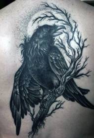 modello di tatuaggio corvo splendido nero posteriore