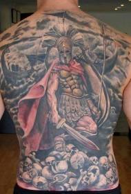 чудовий чудовий спартанський воїн корабель та череп татуювання візерунок