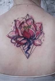 Back colored lotus and geometric decorative tattoo pattern
