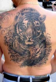 nugaros juodos pilkos spalvos didžiojo tigro tatuiruotės modelis