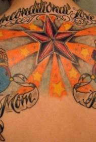 Zadní barevné hvězdy a ptačí koruna tetování vzor