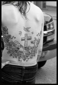 costas flor cruz pássaro tatuagem padrão