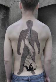 背部独特设计的黑色点刺阴影男子纹身图案