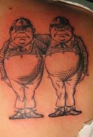Modello di tatuaggio uomo fumetto divertente bianco e nero posteriore