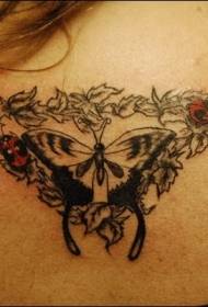 Laghachi Red Ladybug na Black Butterfly Tattoo Pattern