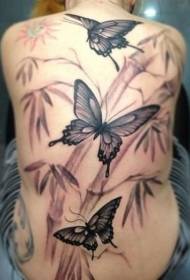 Modello di tatuaggio posteriore farfalla e bambù