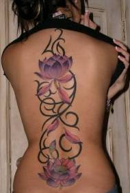 terug paarse lotus en zwarte wijnstok tattoo patroon