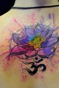 nugaros akvarelės lotosas su charakterio tatuiruotės modeliu