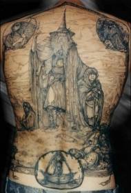 Tilbake middelalderske tema farge fantasy fe og kriger tatovering mønster