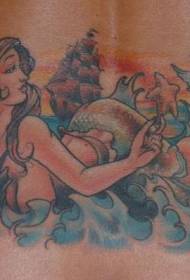 sirena da sogno sul retro con motivo del tatuaggio a vela