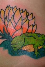 zurück grüner Frosch und Lotus gemalt Tattoo-Muster