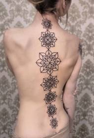 flicka tillbaka Svart enkel olika geometriska blommig tatuering mönster