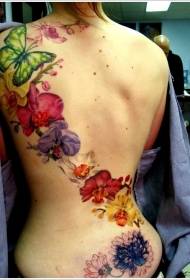 filles retour belle belle couleur motif de tatouage d'orchidée