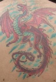 dorso rosso drago e ali tatuaggio
